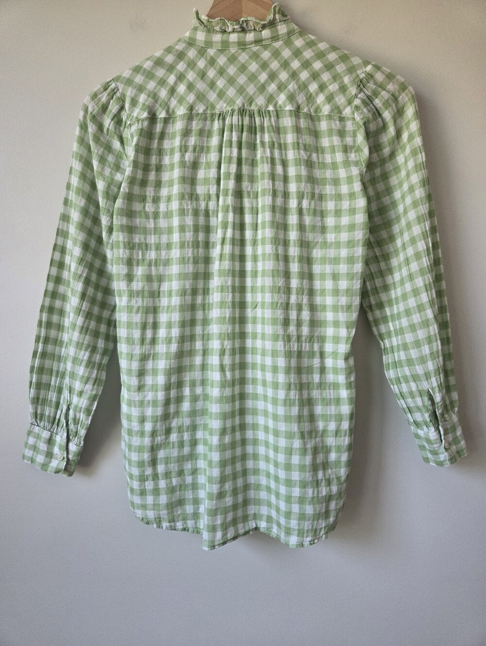 J. Crew Classic Fit Ruffle Popover Green Gingham Blouse Womens Size 00 - Picture 3 of 8